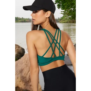 Trendyol Dark Green Supported/Styling Back Cross String Strap Knitted Sports Bra