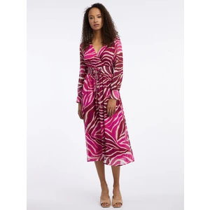 Burgundy-pink women's patterned maxi dress ORSAY