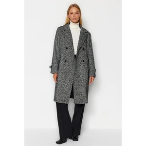 Trendyol Black Oversize Wide-Cut Herringbone Long Stamped Coat