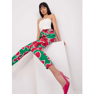 Green-pink elegant trousers with print