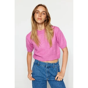 Trendyol Pink Crop Měkká texturovaná pletená halenka