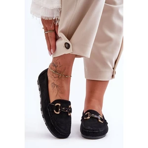 Leather women's moccasins with black Dionira decoration