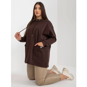 Dark brown sweatshirt plus size basic with drawstring