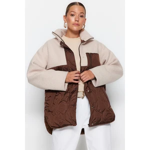 Trendyol Brown-Multicolored Oversized Plush Detailed, Water-Repellent Quilted Inflatable Coat