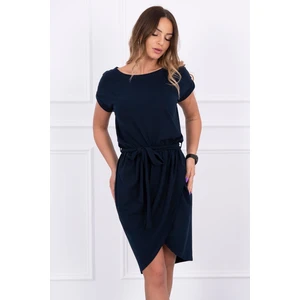 Tied dress with an envelope-like bottom navy-blue