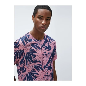 Koton Leaf-printed T-Shirt, Crew Neck, Slim Fit, Short Sleeves