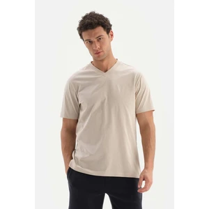 Dagi Beige V-Neck Basic Supima T-Shirt