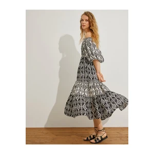 Koton Ethnic Printed Midi Dress With Open Shoulders