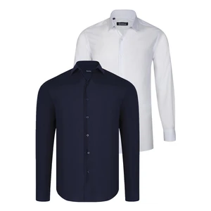 DUAL SET G726 DEWBERRY MENS SHIRT-WHITE-NAVY BLUE