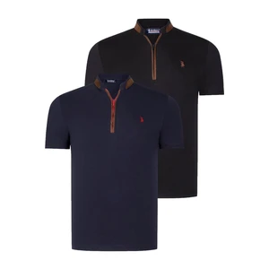 DUAL SET T8571 DEWBERRY ZIPPERED MENS T-SHIRT-BLACK-NAVY BLUE