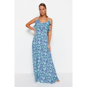 Trendyol Floral Patterned Maxi Woven Flounce Beach Dress