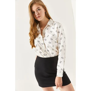 armonika Women's White Floral Pattern Long Sleeve Shirt