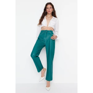 Trendyol Limited Edition Green Straight Woven Faux Leather Pants