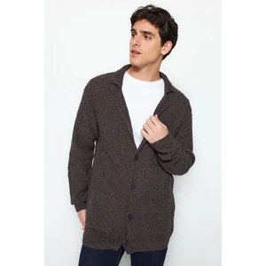 Trendyol Brown Slim Fit Jacket Collar Textured Pocket Knitwear Cardigan