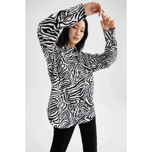 DEFACTO Oversize Fit Long Sleeve Zebra Print Shirt