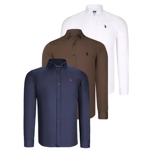 TRIPLE SET G725 DEWBERRY MENS SHIRT-NAVY BLUE-WHITE-COFFEE