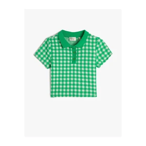 Koton Polo T-Shirt Crop Short Sleeves, Button Detail, Slim Fit.