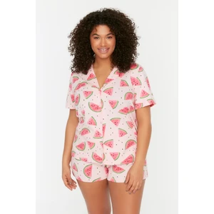 Trendyol Curve Powder Printed Knitted Pajamas Set