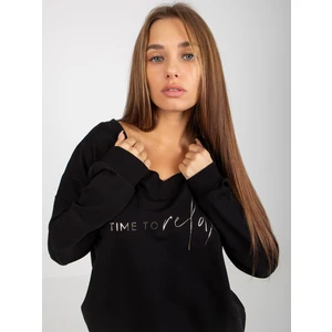 Black cotton blouse with lettering and neckline