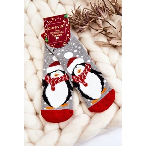 Dětské vánoční bavlněné termoaktivní ponožky tučňák Šedá