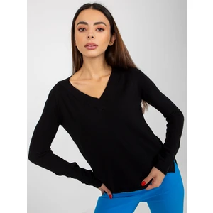 Black smooth classic sweater with neckline