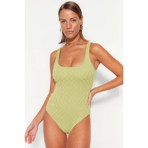 Trendyol Green Square Collar, Textured Regular Leg Swimsuit