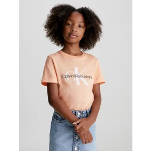 Detské bavlnené tričko Calvin Klein Jeans oranžová farba, s potlačou