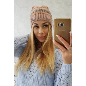 Beanie with fleece Patrycja K254 pink + cappuccino