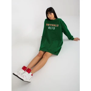 Dark green long sweatshirt with print and application