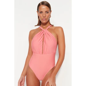 Trendyol Pink Halterneck Cut Out/Windowed Regular Leg Swimsuit