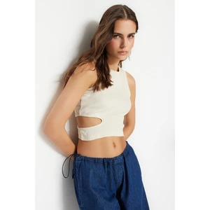 Trendyol Ecru Waist, Cut Out Detailed Fitted Crop, Corduroy, Elastic Knitting Singlet