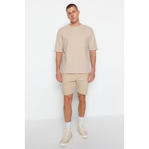 Trendyol Limited Edition Beige Men's Relaxed/Comfortable fit, Short sleeves with Pockets, Label Detail, Textured T-Shirt.