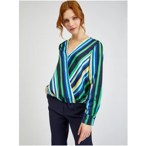 Orsay Blue-Green Ladies Striped Satin Blouse - Women