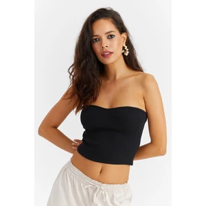 Cool & Sexy Women's Black Sweetheart Crop Blouse