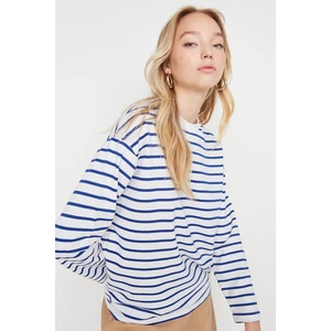 Trendyol White Striped Oversize/Wide-Fit Crew Neck Thin Knitted Sweatshirt