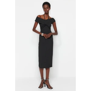 Trendyol Black Fitted Window/Cut Knitted Out Detailed Evening Dress