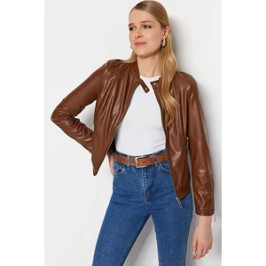 Trendyol Brown Faux Leather Biker Jacket Coat