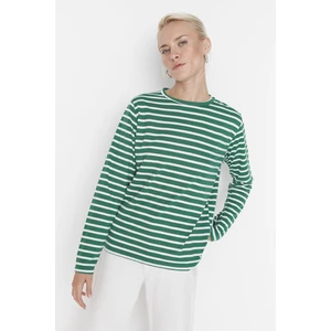 Trendyol Green Striped Regular/Normal fit Basic Crew Neck Knitted T-Shirt