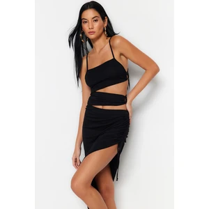 Trendyol Black Fitted Mini Knitted Cut Out/Window Beach Dress