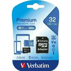 Verbatim Premium paměťová karta microSDHC 32Gb Uhs-i V10 U1 + Sd adaptér