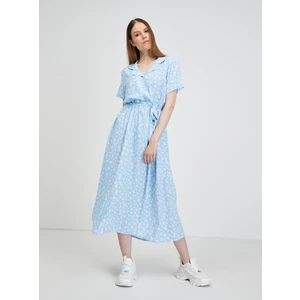 Light Blue Floral Shirt Midish dress ONLY Helga - Women