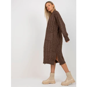 RUE PARIS brown maxi cardigan with pockets