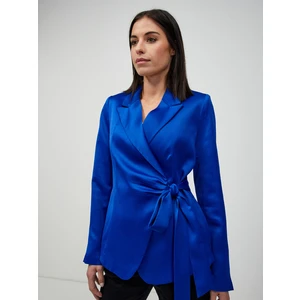 Dark blue satin jacket with ORSAY tie - Women