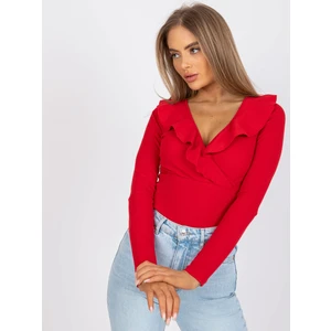 RUE PARIS Red Striped Casual Wrap Blouse