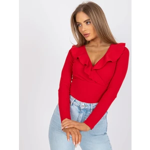 RUE PARIS Red Striped Casual Wrap Blouse