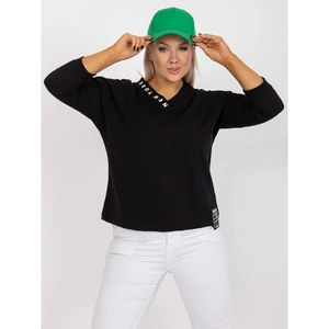 Black everyday plus size blouse with V-neck