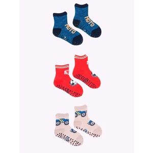 Yoclub Kids's Boys' Cotton Socks Anti Slip ABS Patterns Colours 3-pack SKA-0109C-AA3A-003