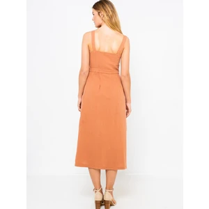 Brown linen midi dress CAMAIEU - Women