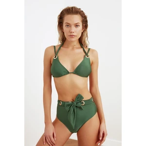 Trendyol Khaki Tied and Eyelet Detailed Bikini Top