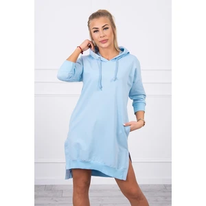 Dress with a hood and longer back azure